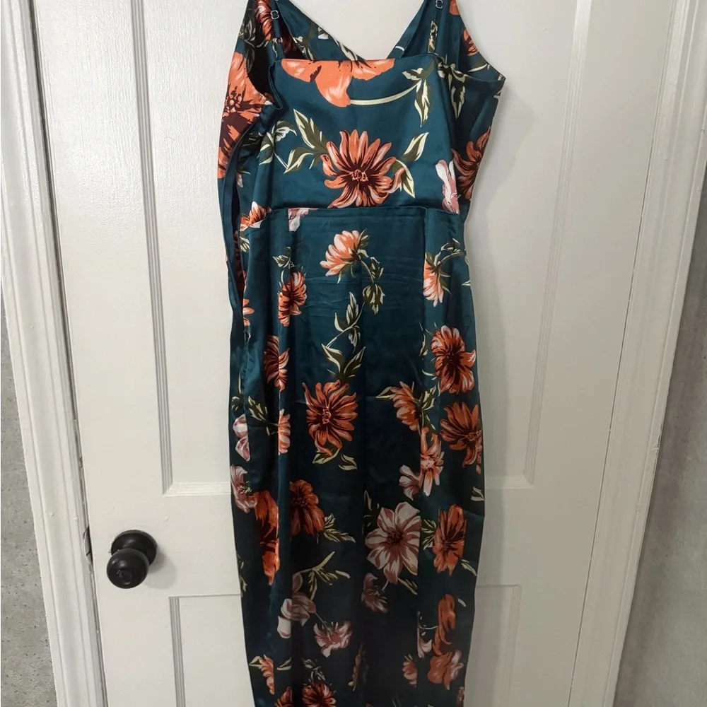 SHEIN Teal Floral Midi Dress - Picture 2 of 2